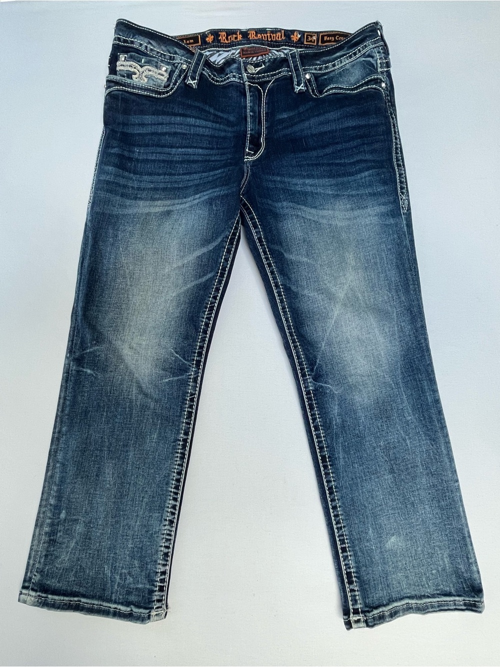 Rock Revival Lam Easy Crop Stretch Jeans Women Mid Rise Blue Pants Size 38”x26”